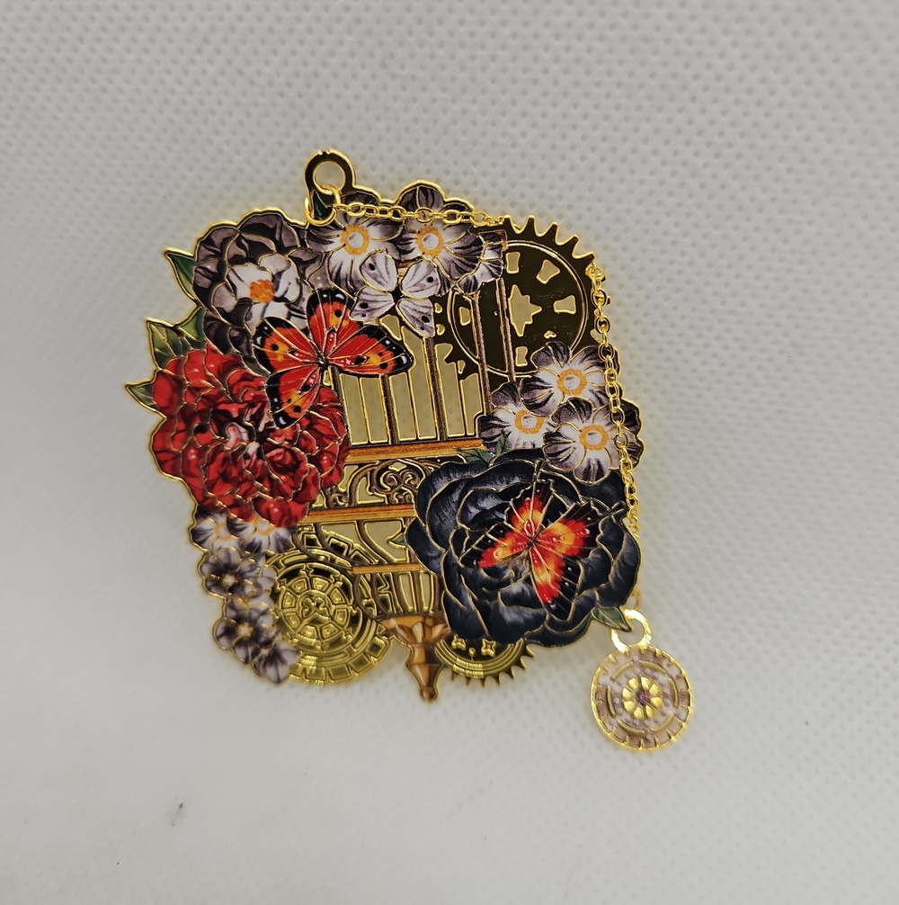 Gold Floral & Butterfly Steampunk Enamel Bookmark
